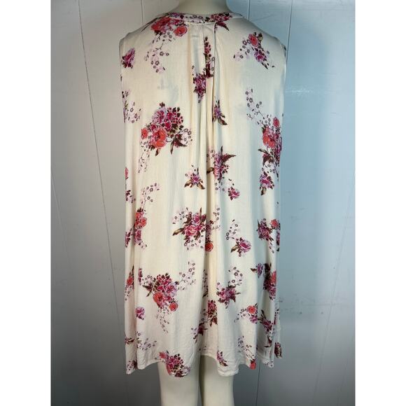 Free People Womens Tree Swing Tunic Dress Sz Medium Boho Cream Pink Floral Hi Lo - Picture 3 of 8